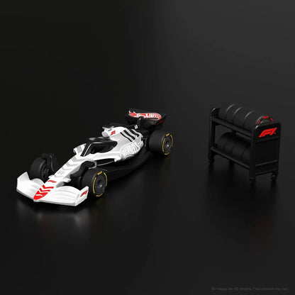 Hot Wheels Formula 1 F1 con rack de llantas