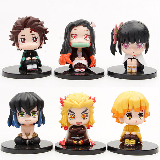 Figuras de Kimetsu No Yaiba sentados con base