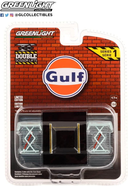 Double Scissor Lifts Gulf Greenlight 1:64 blister packaging