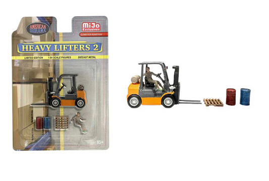 Heavy Lifters 2 American Diorama MiJo Exclusives 1:64 montacargas naranja con accesorios