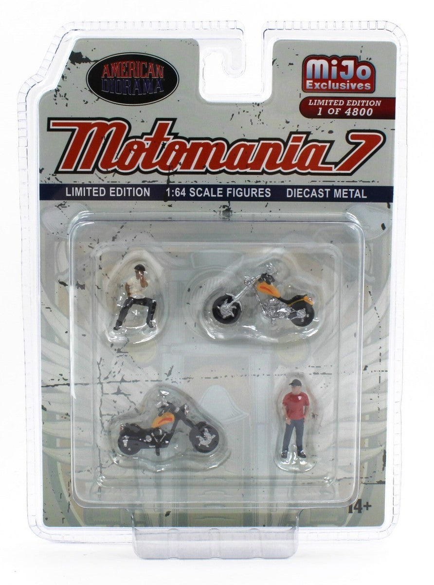 Motomania 7 American Diorama MiJo Exclusives 1:64 choppers naranja y figuras
